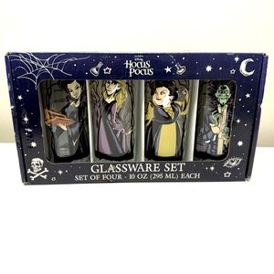 NIB Disney Hocus Pocus Drinkware Set of 4 Glass Tumblers, 10 oz each